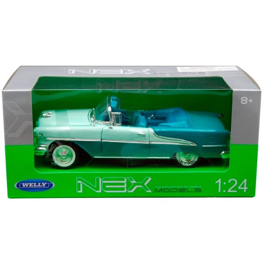 Колекционерски метален модел Oldsmobile Super 88 / Олдсмобил, 1955, WELLY, 1:24, синьо-зелен