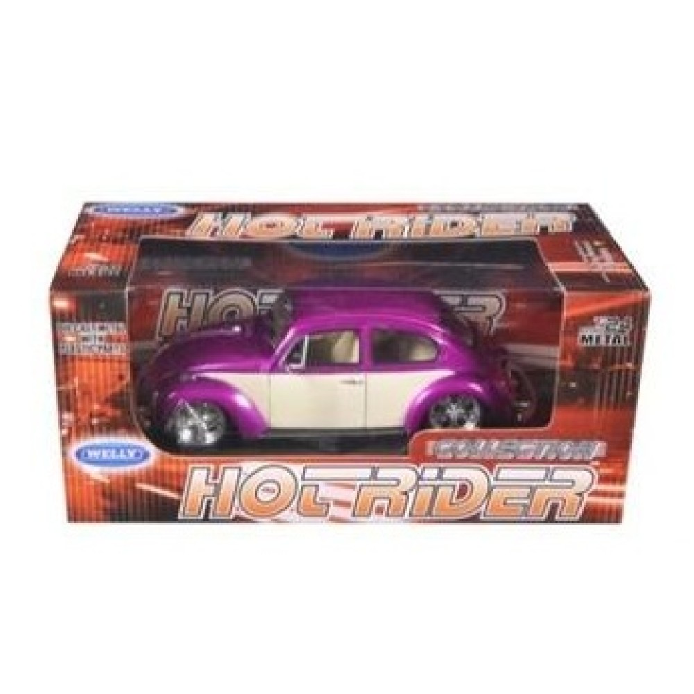 Колекционерски метален модел Volkswagen Beetle Hot Rider / Фолксваген, 1971, WELLY, 1:24, лилав/кремав