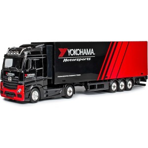 Колекционерски метален модел Mercedes-Benz Actros GigaSpace с полуремарке Yokohama Motorsports / Мерцедес-Бенц, Bburago, 1:43, черно-червен