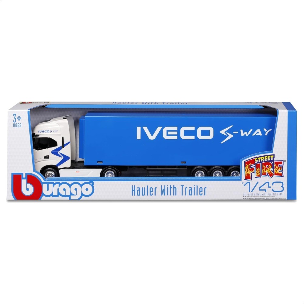 Колекционерски метален модел Iveco S-Way 570 с полуремарке / Ивеко, Bburago, 1:43, бял и син