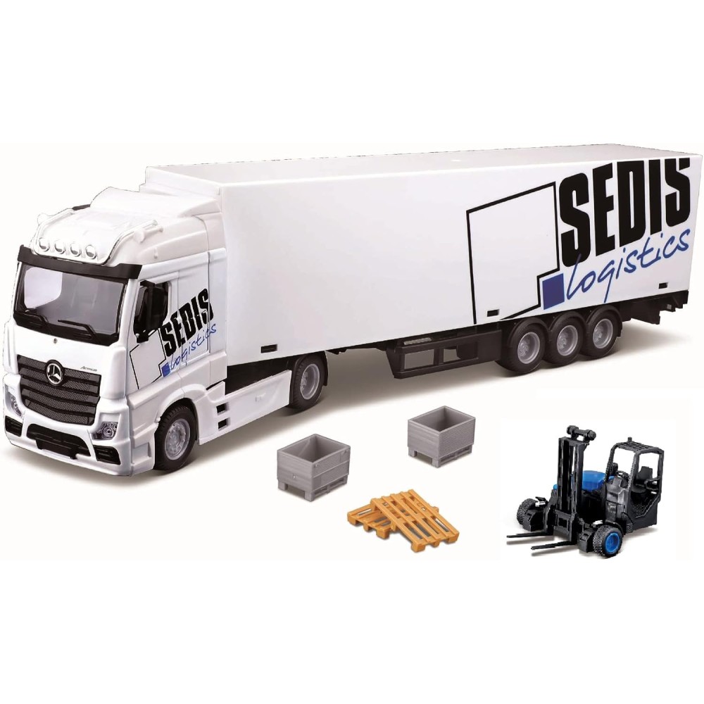 Колекционерски метален модел Mercedes-Benz Actros Sedis Logistics / Мерцедес-Бенц, Bburago, 1:43, бял