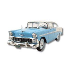 Метална кола Chevrolet Bel Air 4-Door HardTop / Шевролет, 1956, WhiteBox, мащаб 1:24, светлосиньо-бял цвят